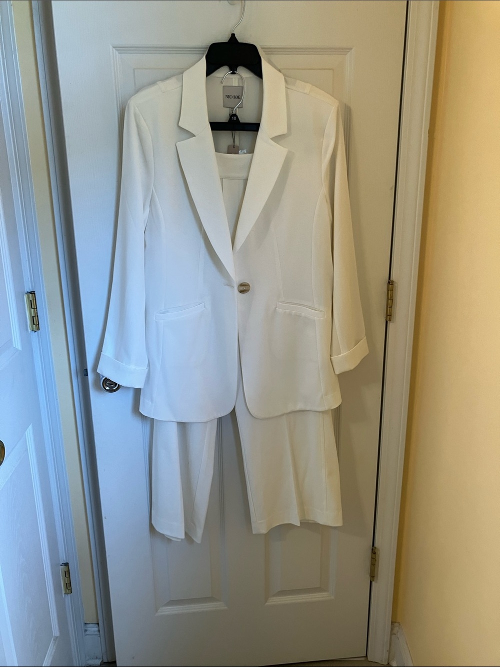 NIC+ZOE Cream Single-Button Blazer with Matching Wide-Leg Pants
